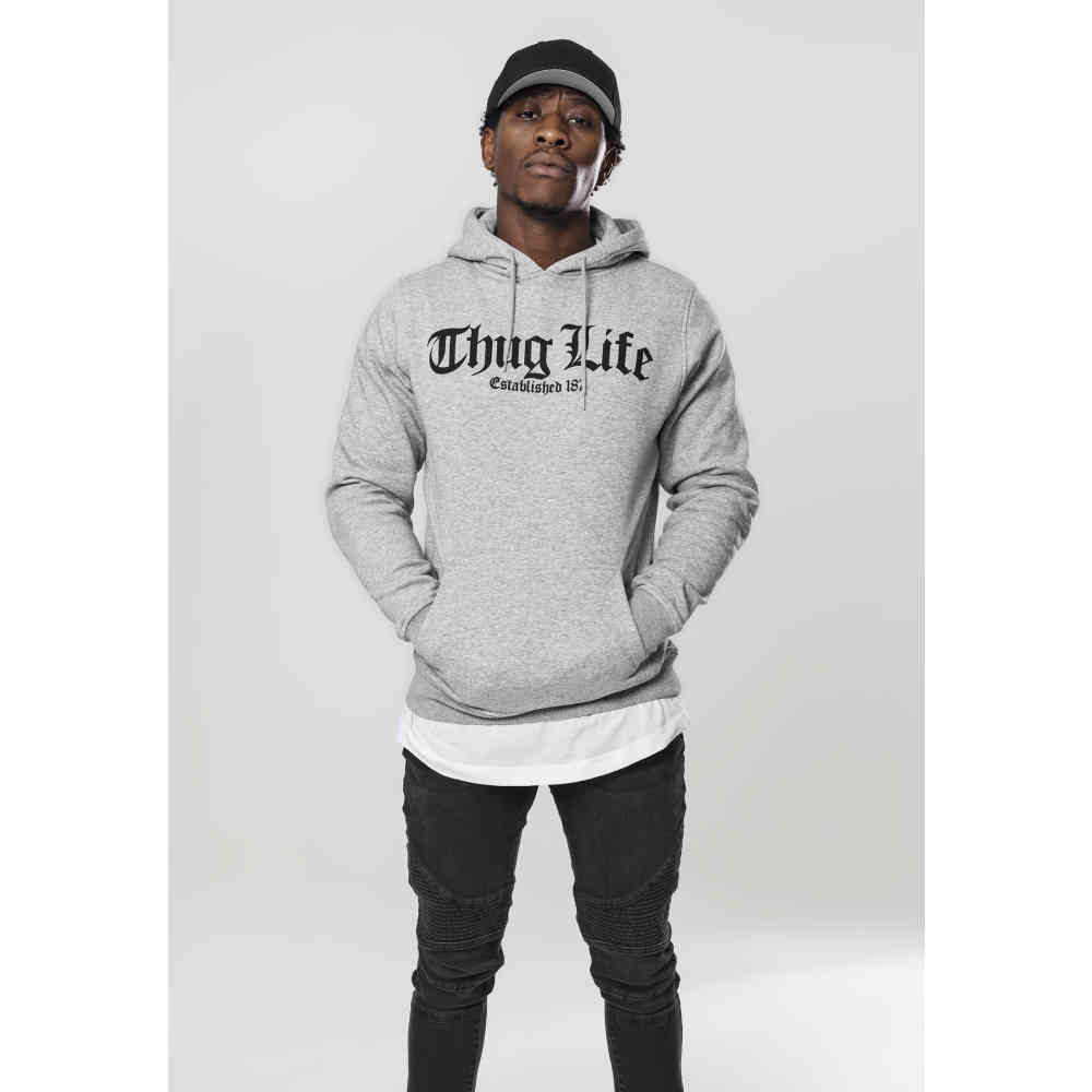 Urban Classics Thug Life Old English Hoody gray | Attitude Mr. Tee 2Pac F*ck the World Hoody black